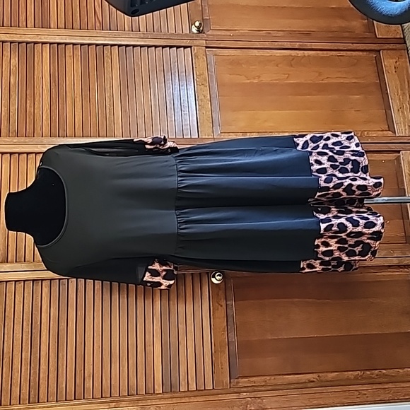 Black & leopard animal print slip over dress easy care Plus 2XL elastic waist - Picture 5 of 11